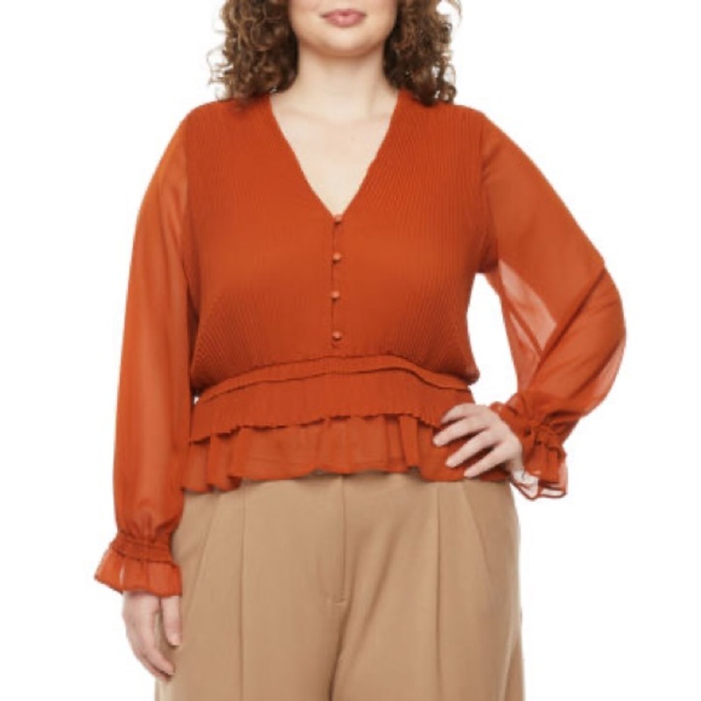 NWOT V-Neck sheer Burnt orange blouse - Picture 10 of 10